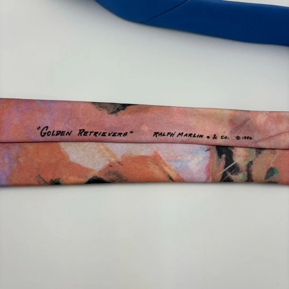 VTG Ralph Marlin Golden Retrievers Neck Tie Pet Puppy Dog Pattern 1992 Men’s USA